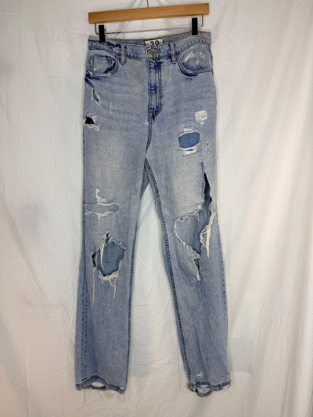 Free People Distressed Jeans Raw Hem Light Wash